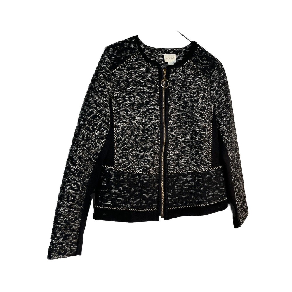 Chicos 1 Blazer Metallic Leopard Print Blouse Top sz M 10 12